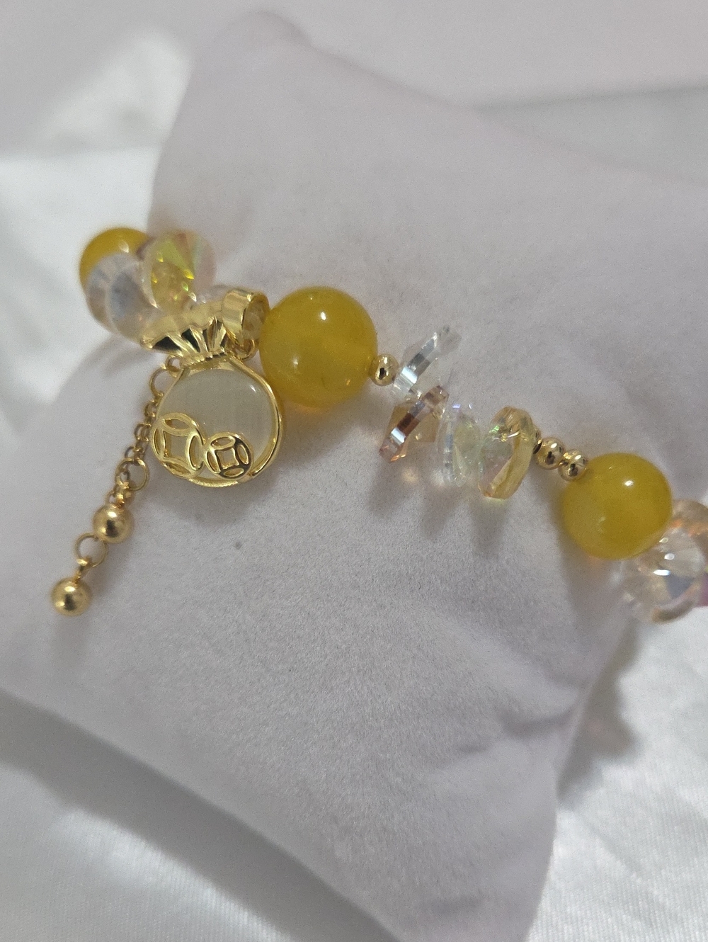 Gold and Yellow Bead Charm Bracelet - Women's Jewelry